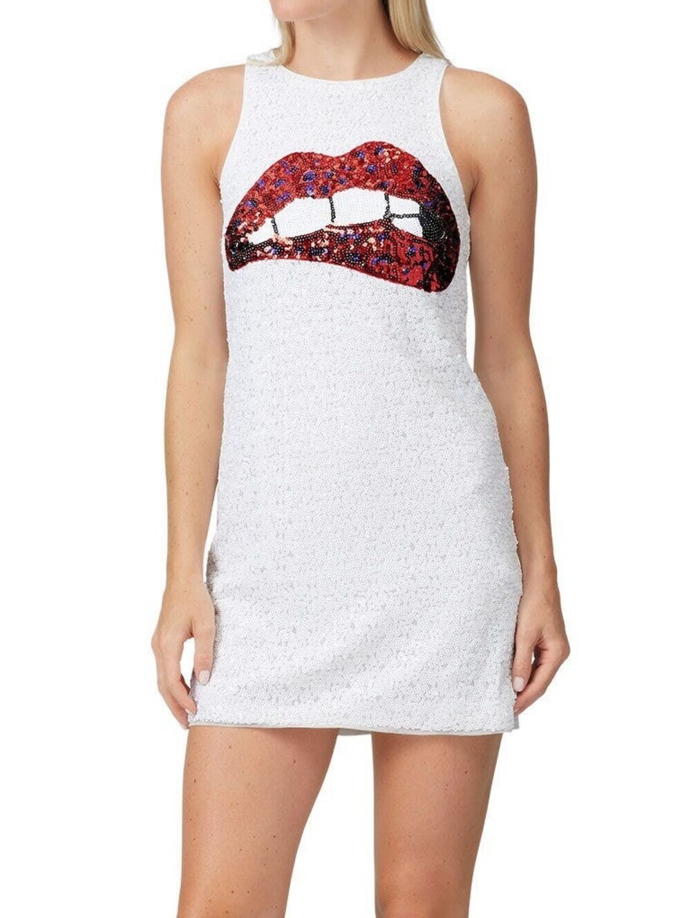 Aidan Mattox Applique Sequin Shift Dress White Women's Size 12 Preppy Party
